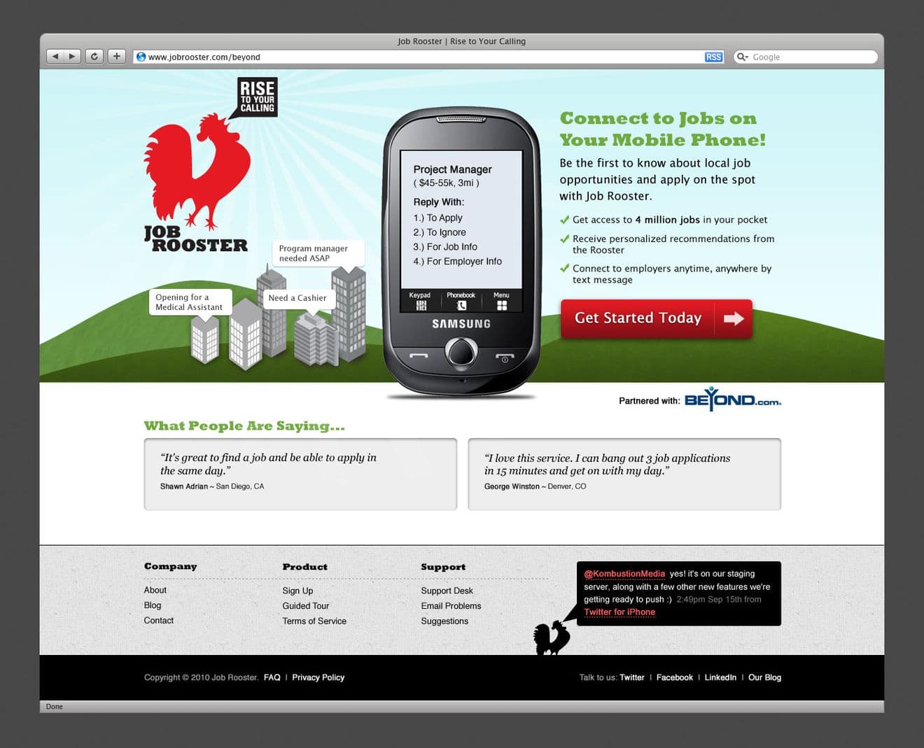 The default home page shown to unregistered users, the intended audience is for job seekers